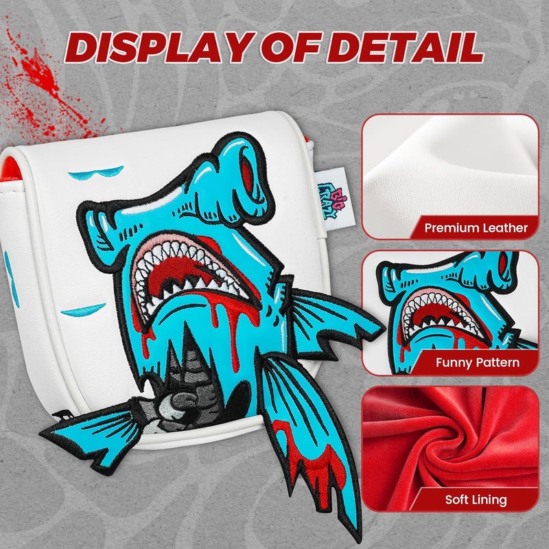 Big Crazy Golf Head Covers, Golf Club Covers Funny, Driver Headcovers, Golf Club Covers, Fairway Woods Head Covers, Hybrids Headcover, Putter Cover with Soft Lining for Golf Gift Hammerhead Sharks - Image 3